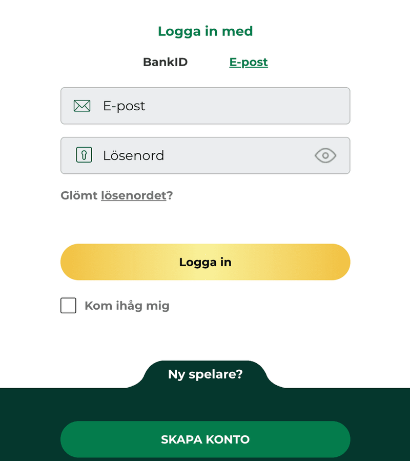 Registrering i casino sker utan BankID – endast via e-post eller telefonnummer